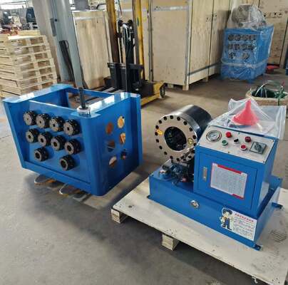 Ein guter Preis. 2" Crimpbereich bis zu 64 mm 2,5 Zoll blaue Farbe 220 V/240 V/380 V/415 V Spannung Hydraulikschlauch-Crimpmaschine Knopfsteuerungssystem mit Schnellwechsel-Formwerkzeug und Rack und 10 austauschbaren Matrizen Online